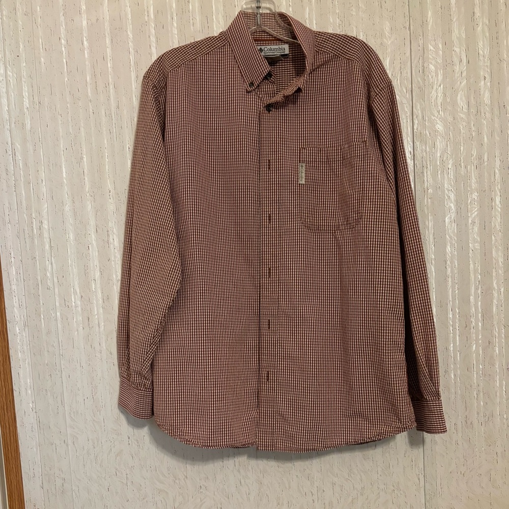 Columbia Men's Red Checkered Button Down Shirt
